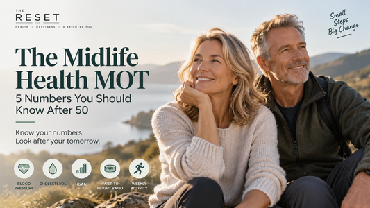 The Midlife Health MOT – five important health numbers to know after 50, including blood pressure, cholesterol, HbA1c, waist-to-height ratio and activity.
