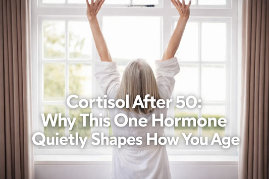 Morning light through a window as a woman over 50 gently stretches at the start of the day